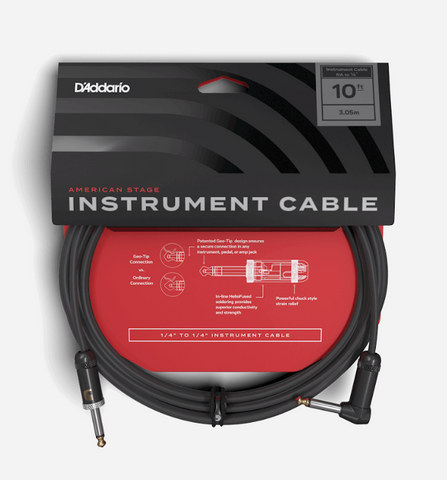 PLANET WAVES AMSGRA-10 AMERICAN STAGE INSTRUMENT CABLE (RIGHT ANGLE - STRAIGHT) - 10'