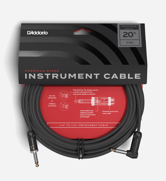 PLANET WAVES AMSGRA-20 AMERICAN STAGE INSTRUMENT CABLE (RIGHT ANGLE TO STRAIGHT) - 20'