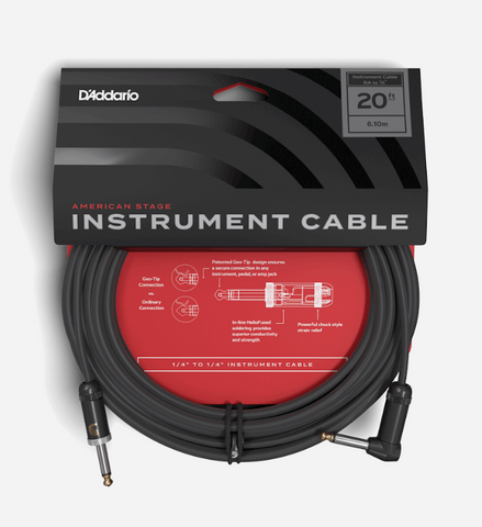 PLANET WAVES AMSGRA-20 AMERICAN STAGE INSTRUMENT CABLE (RIGHT ANGLE TO STRAIGHT) - 20'
