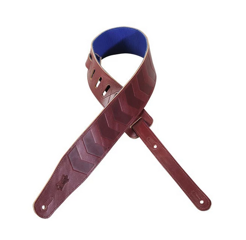 Levy's MVX26C-BRG 3/4" Veg tan Leather Guitar Strap w/ Chevron Embossing Burgundy