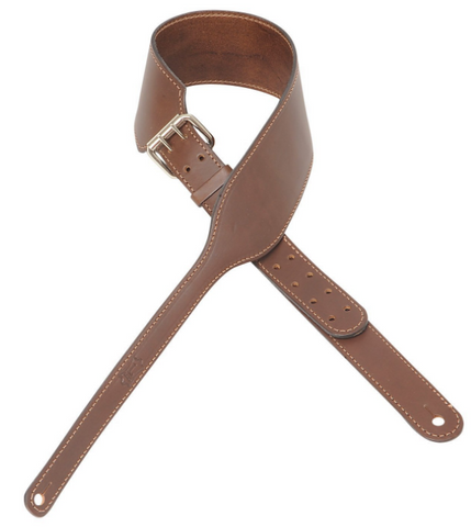 Levy's Carving Leather Guitar Strap w/ Heavy Harness Stitching - Brown