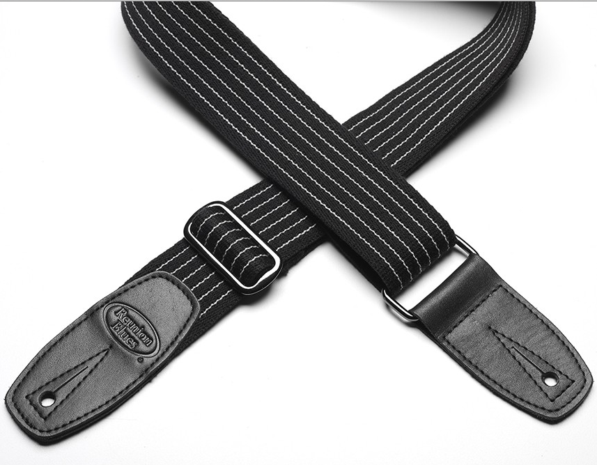Reunion Blues Merino Wool Guitar Strap - Black Pinstripe w/ Black Leather Ends
