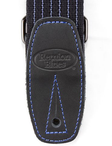 Reunion Blues Merino Wool Guitar Strap - Blue Pinstripe w/ Black Leather Ends